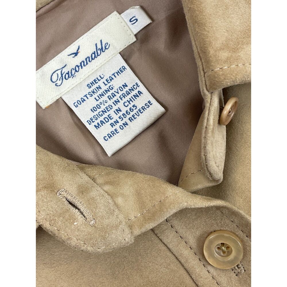 ~ Faconnable Sm Suede Goatskin Leather Shacket Tan Brown Jacket Shirt Lined - Picture 4 of 15